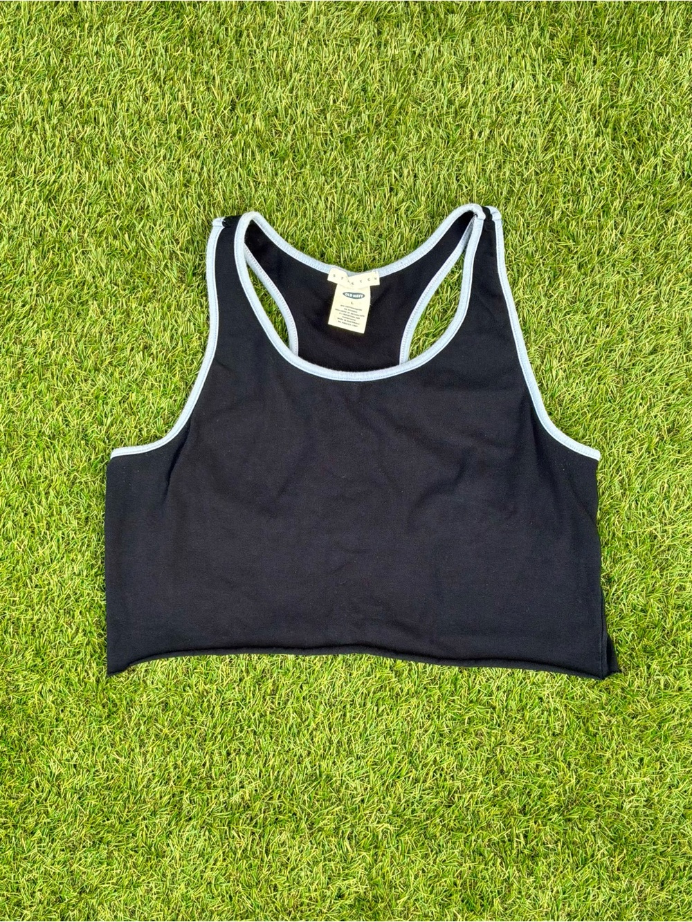 Old Navy Navy Racerback Cropped Tank Top Size Large Self Cut